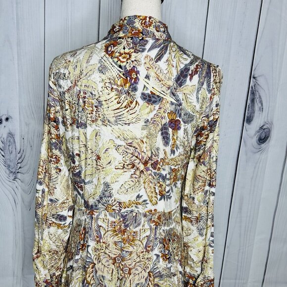 Soft Surroundings Mekness Metallic Floral Maxi Shirt Dress Duster Size S Boho - Picture 12 of 15